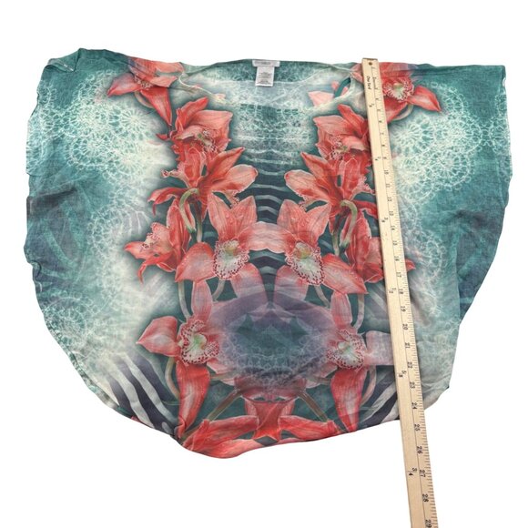 Halo Floral Print Women's Blouse Size Large Flowy Aqua Pink - Picture 3 of 6